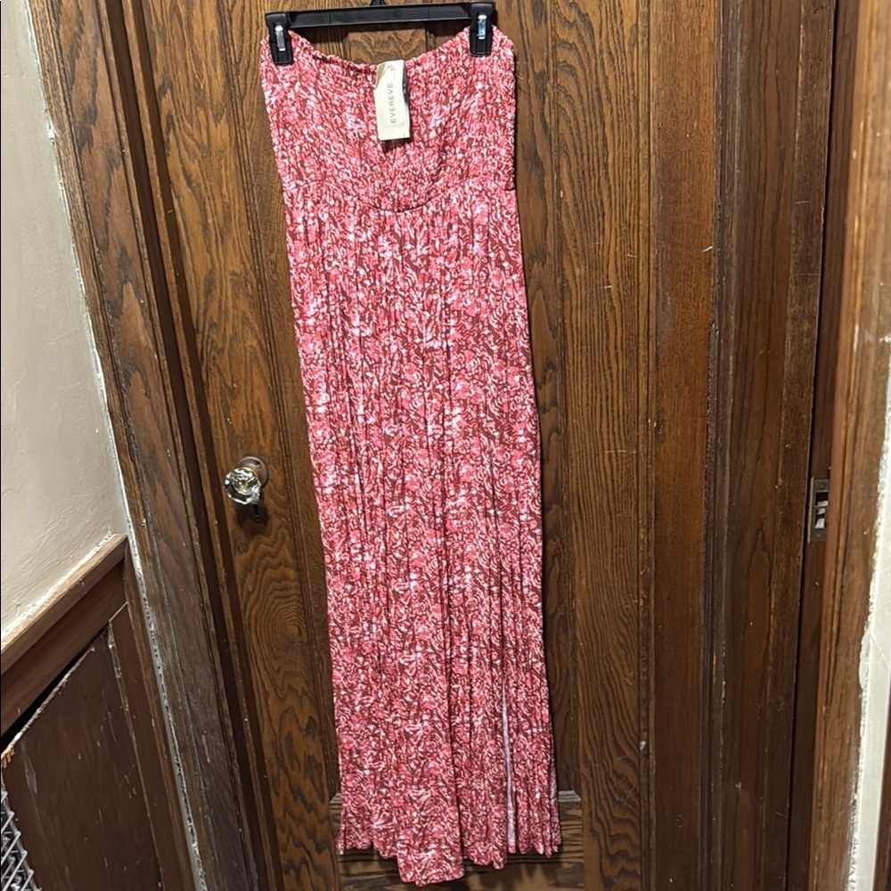 Evereve Pink and White Pleated Maxi Dress